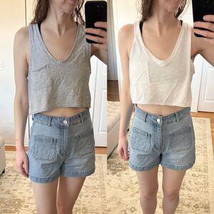 (2) Aerie Flowy Crop Tank Tops Gray & White Size XS